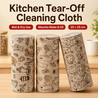 1/2/3 Roll Thick Disposable Kitchen Dish Cloth Roll Oil-Free Absorbent Tear-Off Cleaning Towels 20 Sheets 25x25cm for Home
