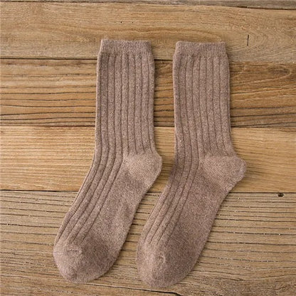 CHAOZHU Thicken Warm Merino Wool Classic Solid Colors Rib Socks Women High Quality Loose Crew Fashion Japanese Korea Sock Winter