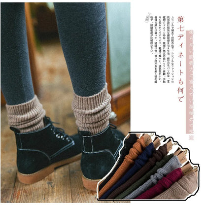 CHAOZHU Thicken Warm Merino Wool Classic Solid Colors Rib Socks Women High Quality Loose Crew Fashion Japanese Korea Sock Winter