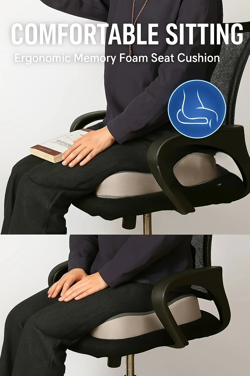 1pc Memory Foam Seat Cushion - 3D Ergonomic Support| Light Green & Grey, Washable Polyester, Car/Office Essentials Home Decor