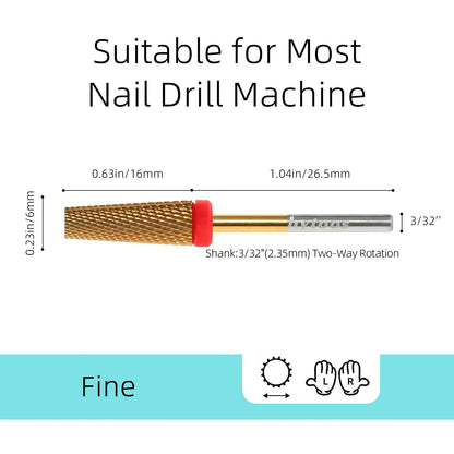 HYTOOS 5 in 1 Nail Drill Bits 16mm Flat Top Tapered Carbide Nail Bit Remove Gel Tool Electric Drills File Manicure Accessories