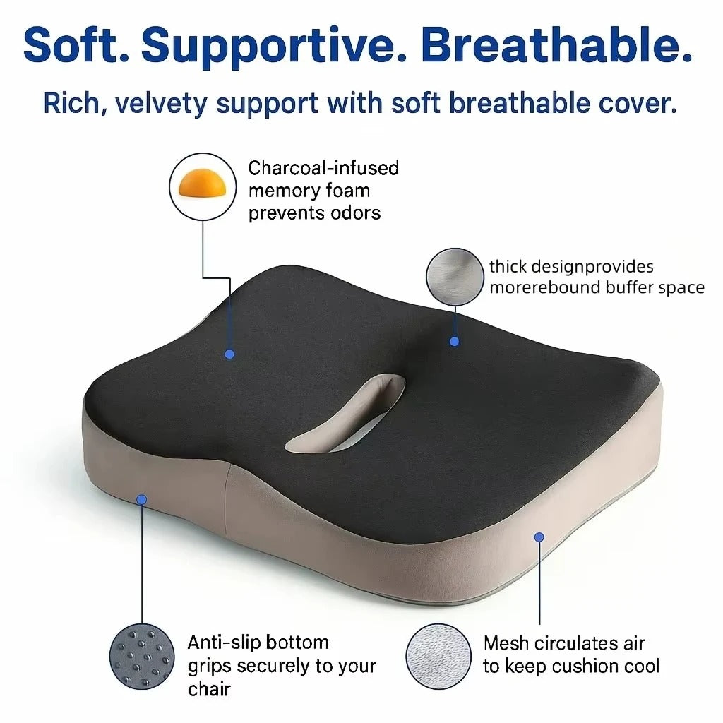 1pc Memory Foam Seat Cushion - 3D Ergonomic Support| Light Green & Grey, Washable Polyester, Car/Office Essentials Home Decor