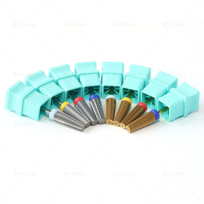 HYTOOS 5 in 1 Nail Drill Bits 16mm Flat Top Tapered Carbide Nail Bit Remove Gel Tool Electric Drills File Manicure Accessories