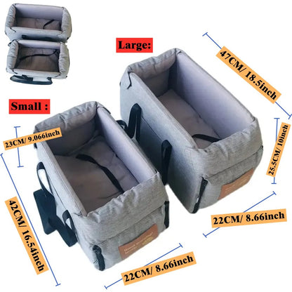 Pet Products Portable Console Booster Dog Car Seat & Carrier for Small Dogs & Cats,Car Seat for Center Car Armrest Safety Tether