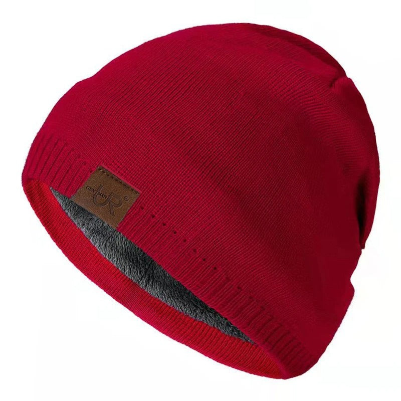 Unisex URGENTMAN Labal Winter Hats Solid Color Knitted Hats For Men And Women Beanie Cap Outdoor Add Fur Lining Warm Sports Hats