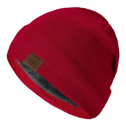 Unisex URGENTMAN Labal Winter Hats Solid Color Knitted Hats For Men And Women Beanie Cap Outdoor Add Fur Lining Warm Sports Hats
